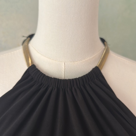 MSK M Backless Black Pant Suit with Gold Tone Neck Collar Necklace - Picture 2 of 9